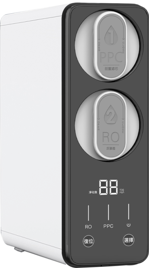 AQUA-WIN 廚下 RO 淨水器主機與 PPC 複合、RO 雙道快拆濾心示意圖